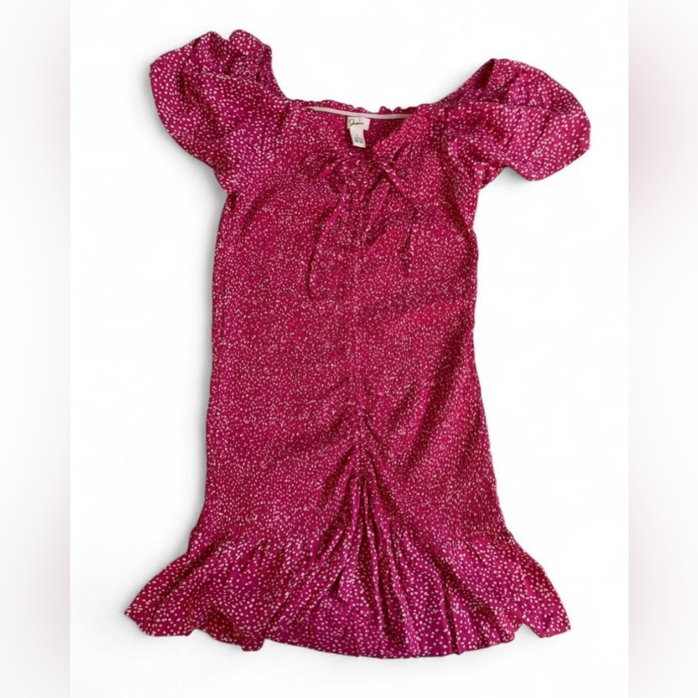 Japna Pink Polka Dot Ruched Midi Dress - Size Large - EUC